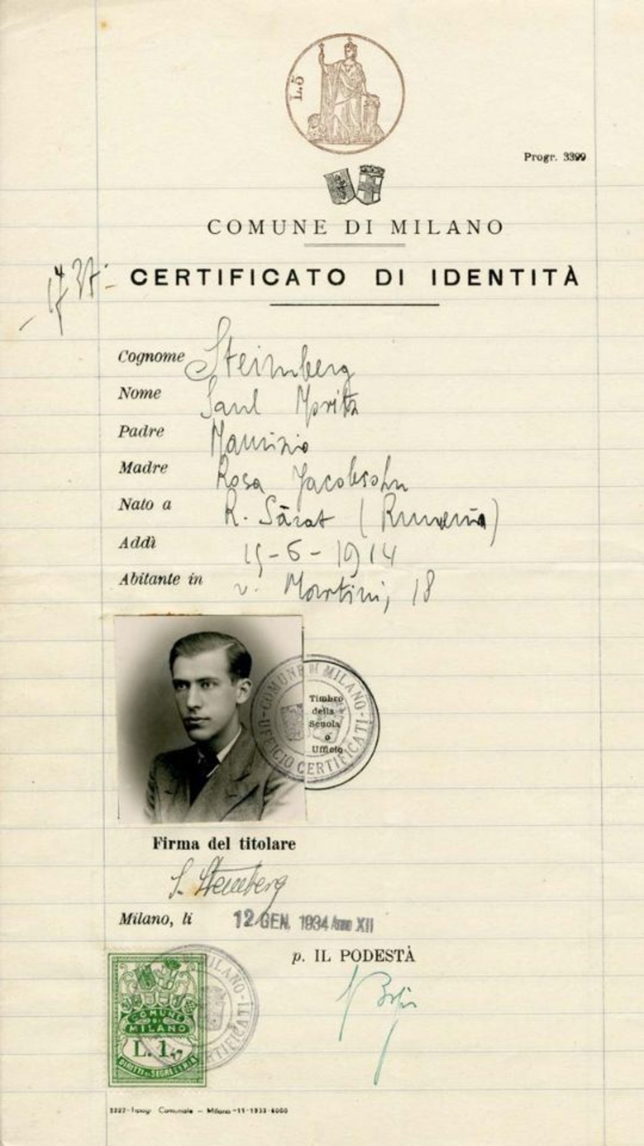 Certificato di identità di Saul Steinberg
