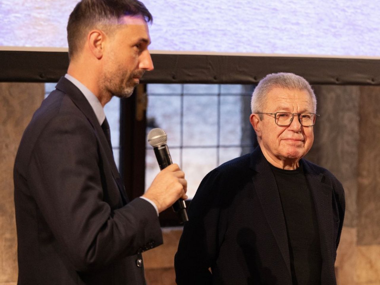Davide Del Curto, Vice Rector for the Mantova Campus, with Daniel Libeskind 