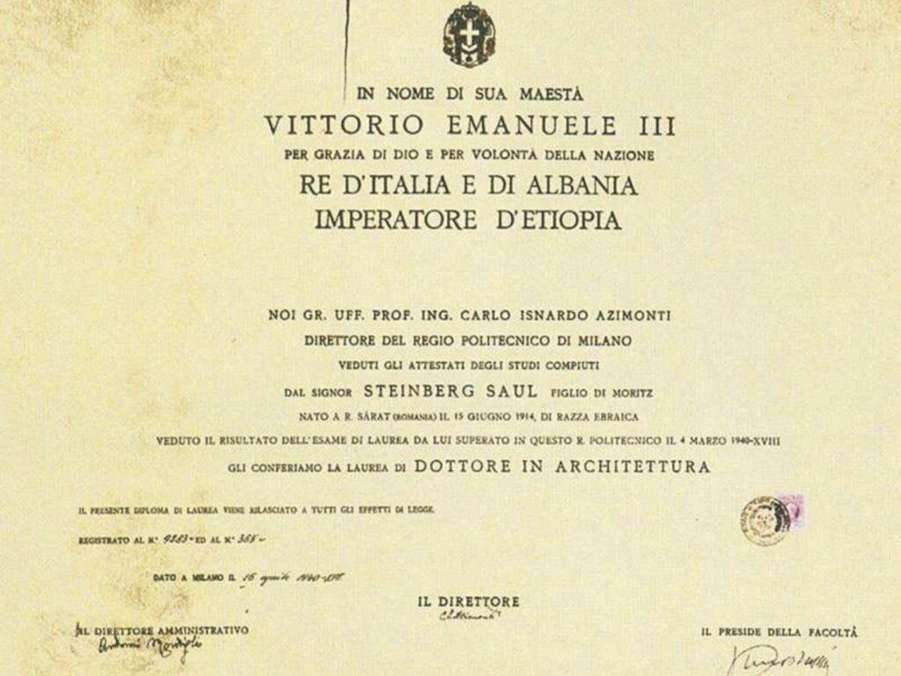 Saul Steinberg’s degree diploma